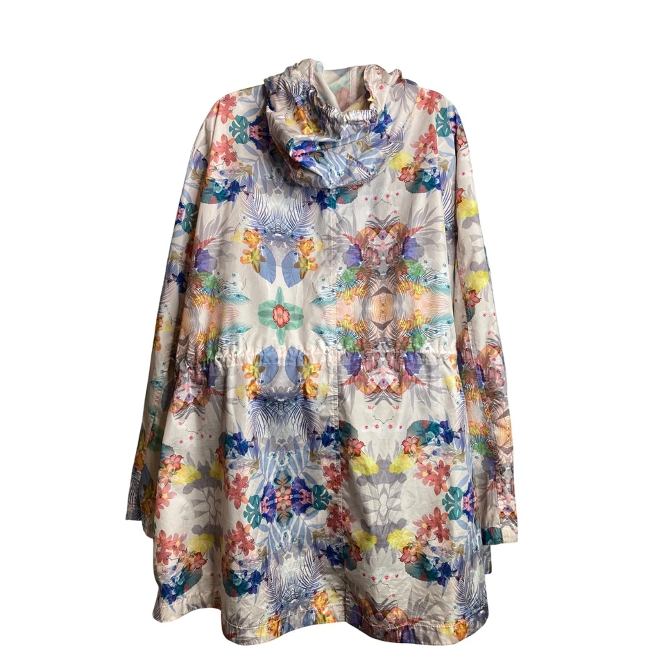 Chaqueta Anorak con Capucha Estampado Floral Tropical Susan Graver Ligera Talla 3X Boho Foto 2 de 4