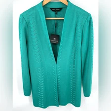 Ming Wang women’s heritage fit burnout soft knit emerald awe jacket Sz M NWT