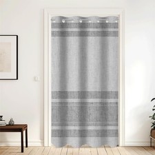 Grey Striped Thick Textured Linen Door Curtains 63 Inch Length Modern Minimal...