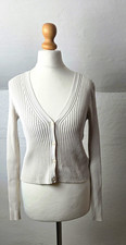 H&M White Rib-Knit V-Neck Button Front Long Sleeve Cardigan Size S