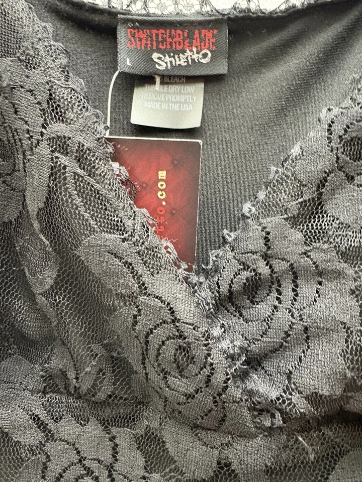 Vestido gótico SWITCHBLADE Stiletto negro midi de encaje grande nuevo con etiquetas Foto 3 de 4