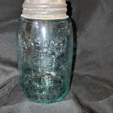 c1880s Mason's CFJ. Co. Patent Nov. 30th 1858, Aqua Midget Pint Fruit Jar W/lid