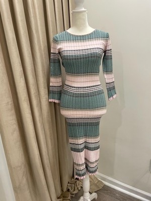 Pinko Ribbed Chevron Stripe Knit Dress Size XS Made in Italy