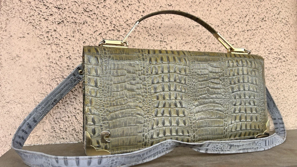 Винтажный PIERRE CARDIN кожаный клатч / наплечная сумка оливковый зеленый сделано в Италии - Изображение 2 из 4