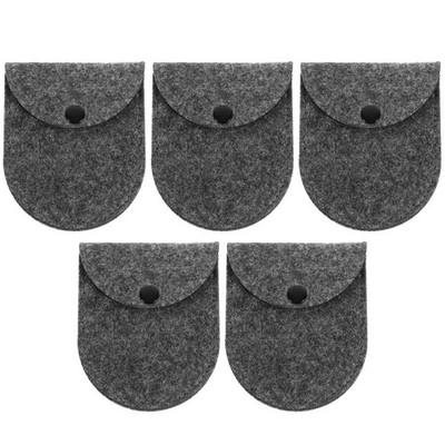5Pcs Mini Coin Bags Felt Buckle Storage Coin Purses Dark Grey Reusable
