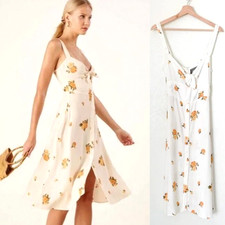 Reformation 6 Frankfort Button Front Floral Dress Tie Front Silky Yellow White