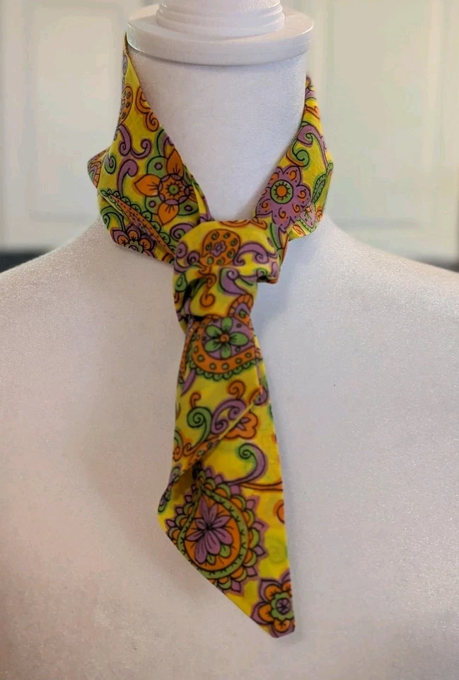 Vtg 1960s Mod Neon Paisley Floral 32" Cravat Neckerchief Head Scarf Hair Tie - Image 4 of 4