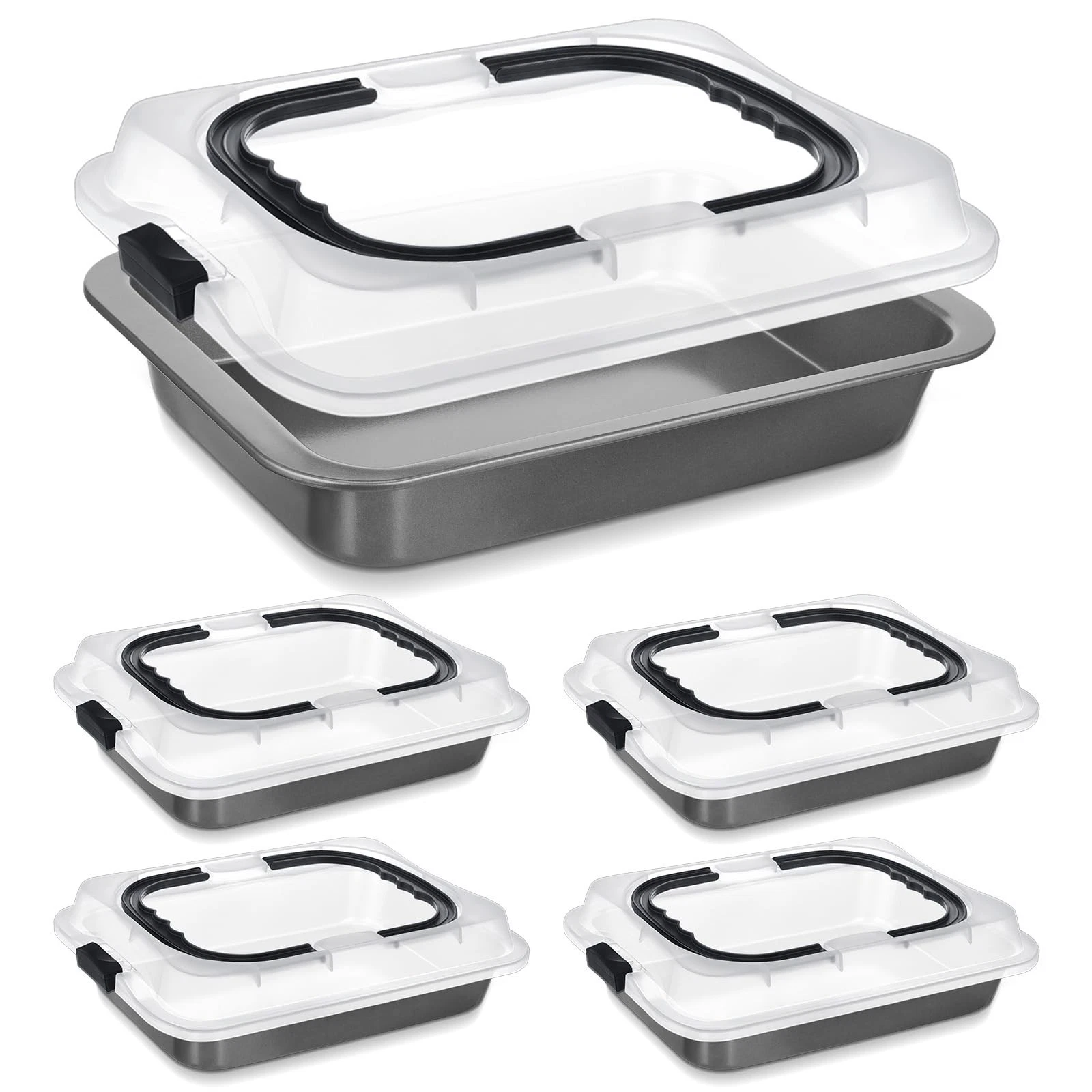 Qinyoung 4 Pcs Cake Baking Pan with Lid and Handle, 9 x 13 Inch Non-stick Rec...