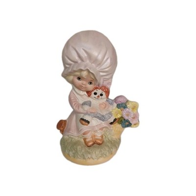 Vintage 70s Coquette Ceramic Figurine Big Bonnet Prairie Girl Raggedy Ann Doll