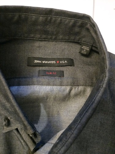 John Varvatos Mens Button Shirt Slim 16 32/33 Gray Charcoal Long Sleeve Cotton - Picture 5 of 6