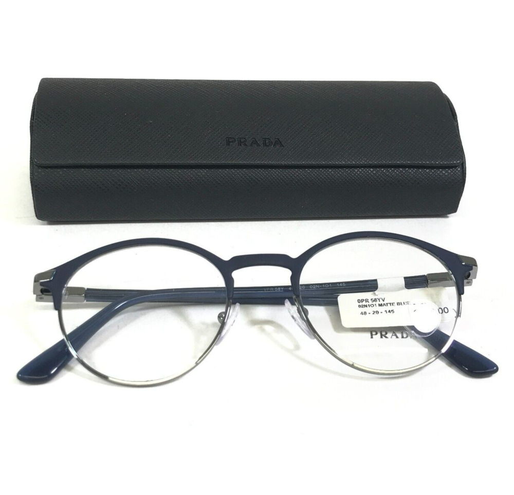 Prada VPR58Y Blue Silver Full Rim Eyeglasses 48-20-145