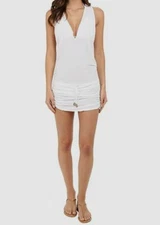 $90 Luli Fama Women's White Sleeveless T-Back Mini Dress Swimsuit Cover-Up XS