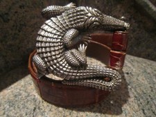 Huge Kieselstein-Cord Sterling Alligator Buckle With Brown Alligator Belt Size 1