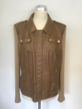 Basler Black Label Tan Faux Leather & Wool Sleeve Jacket Size 16