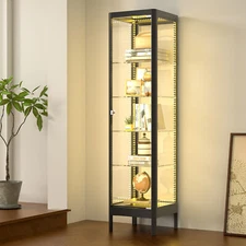 13 RGB Lights Collectible Display Cabinet Tempered Glass Curio Rack Steel Frame