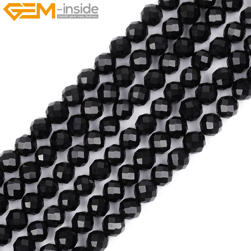 Natural Genuine Black Agate Stone Onyx Gem Beads For Jewelry Making 15" Faceted - Picture 5 of 63