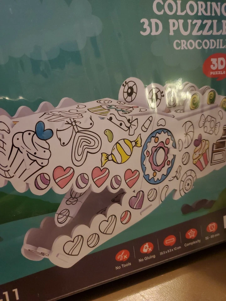 CubicFun Coloring 3D Puzzle Crocodile With 5 Coloring Pens Included (New In Box) - Image 3 of 4