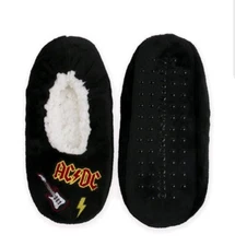 Black AC/DC Women's Fuzzy Babba Slipper Socks w/ Grippers Angus Young Bon Scott