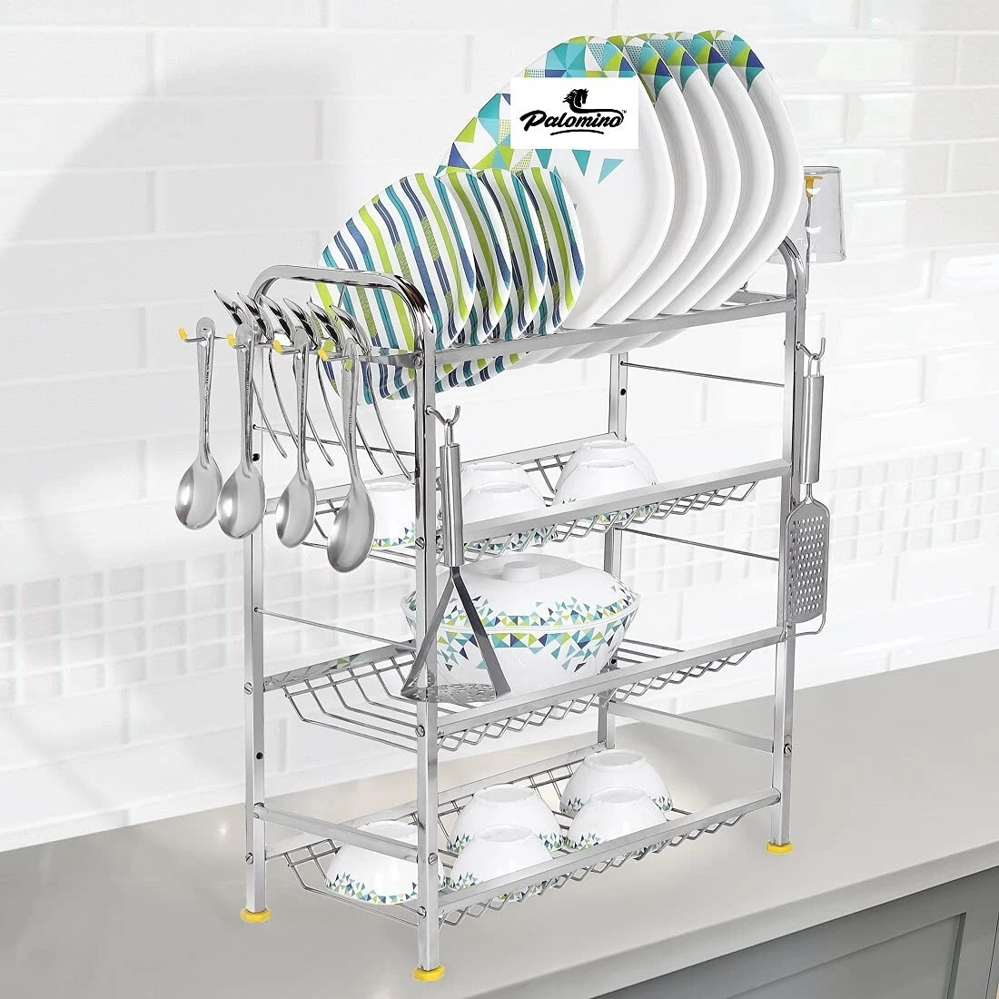 Palomino Kitchen Organizer 4 Tier Selves Free Standing Stainless Steel Dish Rack