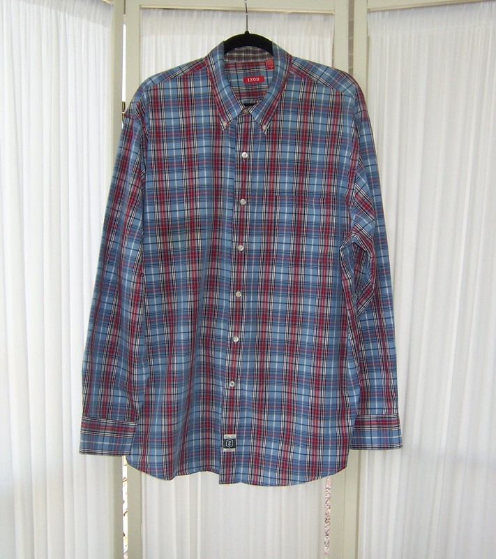 MEN IZOD HERITAGE TARTAN BLUE RED PLAID LONG SLEEVE BUTTON SHIRT XL
