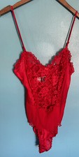 Vintage Midnight Hour Med Red Teddy Bodysuit Nylon Lace High Cut Stretch