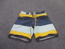 Patagonia Board Shorts Mens 34 Yellow Blue Striped Logo Swim Trunks Hiking Beach