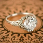 Art Deco Round Cut Lab Created Diamond Engagement 14Ct White Gold Finish Ring