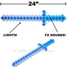 MineCraft Pixel Sword Toy, Classic Diamond, LED Flashing Lights and FX Sounds