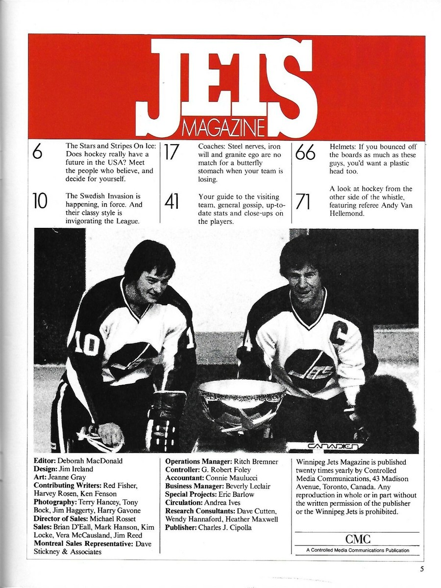 Defunct Original Winnipeg Jets 1979-80 Inaugural Season Game