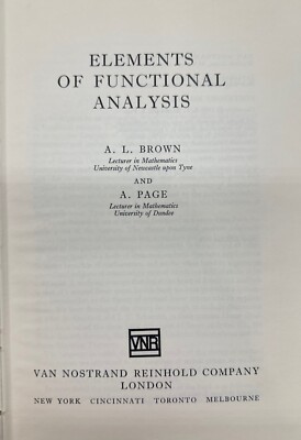 Elements Of Functional Analysis Brown & Page In Good Condition 6396