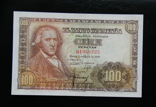 4 - SPAIN  BANKNOTE 100 PESETAS  1948  "Fco. BAYEU"  UNC-