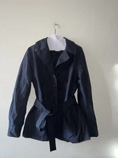 Esprit Black Trench Coat Women's Medium Nylon Large Buttons Jacket Belted