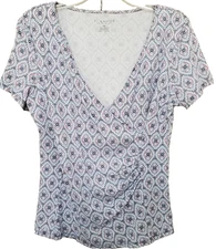 Talbots Petites Cap Sleeve Faux Wrap Cotton Blend Blouse Size Medium Petite MP