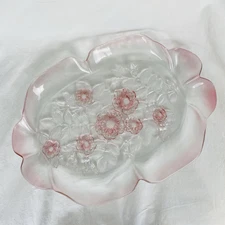 Vtg Walther Glass for Mikasa Rosella Pink Floral Embossed 16" Platter