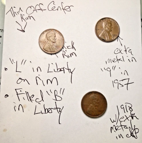 Trio of Lincoln Wheat 1c Minor Error Coins ~ Includes 1918 VF ~ NICE!  ~ D21