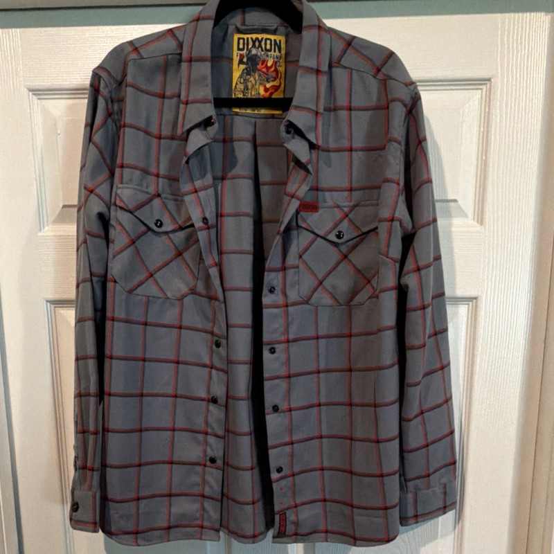 Dixxon Smoke Eater Women's XL Flannel Plaid Long Sleeve Button-Up Pockets Gray
