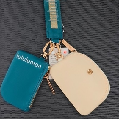 Lululemon Dual Pouch Wristlet Key Chain (Bllue&White) Free shipping