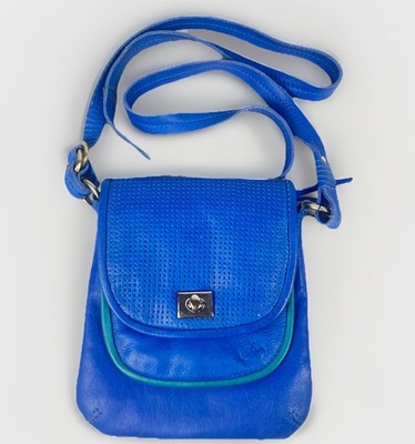 Velez Colombia Blue Leather Crossbody Bag Double Flap Small Adjustable 7.5 x6.5 