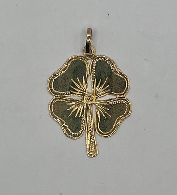 14 Karat Gelbgold Halskette mit vierblättrigem Kleeblatt Anhänger