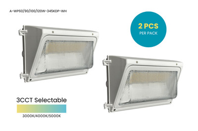 2-Pack White Outdoor Wall pack light 4Power Selectable 60/90/100/120W  3CCT
