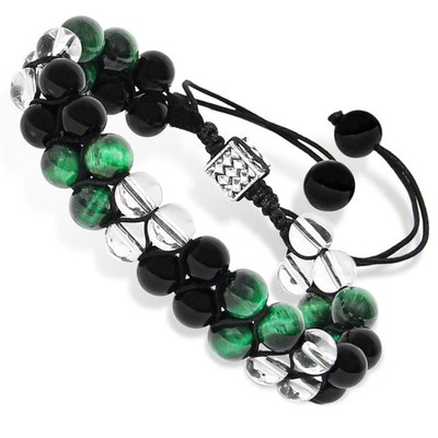 Triple Protection Bracelet- Green Tiger s Eye, Black Obsidian & Clear Quartz, 8m