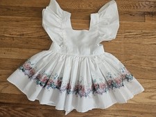 Vintage Pink Rose Purple Flower Print Girls 1990s Cottagecore Dress Pinafore