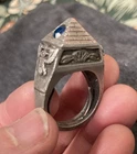 VTG Egyptian Pyramid Hieroglyphs Pewter Ring Eye Of Horus Illuminati RARE