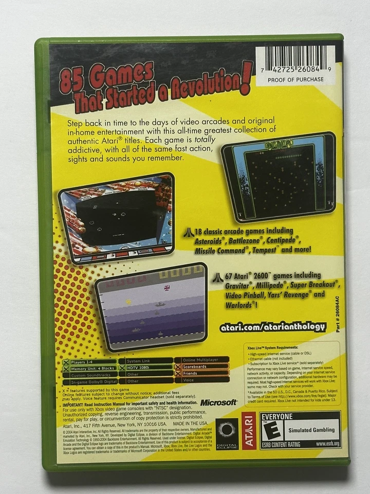 Atari Anthology (Microsoft Xbox, 2004) Completo CIB con Manual Limpieza Foto 2 de 4