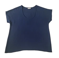 Lush Blouse Womens L Navy Blue Scoop Neck Short Sleeve Flow Top Minimalist Y2K