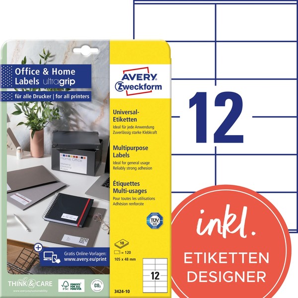 1-10X Avery Zweckform Universal-Etiketten Office&Home, 105 X 48 Mm-image