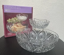 Vintage Anchor Hocking Chip and Dip Set with Brass Holder & Box- Please Review