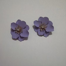 Purple Double Flower Drop Earrings Women Dangle Bohemian Fashion Long Jewelry