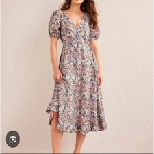 Boden Floral Dress cotton a line red blue lined boho cottagecore Modest