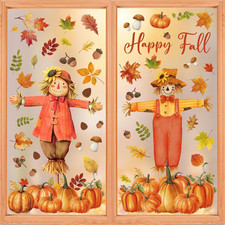 Happy Fall Decorations Pumpkin Maple Leaves Scarecrow Window Clings 9 Sheets